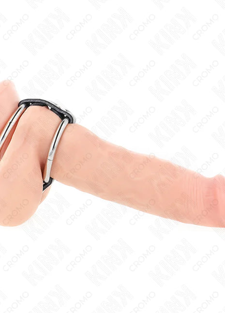 KINK - DOPPELTER PENISRING AUS METALL 3,8 CM BIS 5 CM MIT LEDER VERBUNDEN