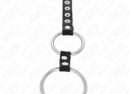 KINK - DOPPELTER PENISRING AUS METALL 3,8 CM BIS 5 CM MIT LEDER VERBUNDEN