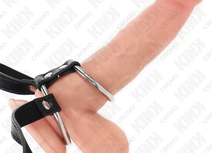 KINK - DOPPELTER PENISRING AUS METALL 3,8 CM BIS 5 CM MIT LEDERGURTE 112 CM