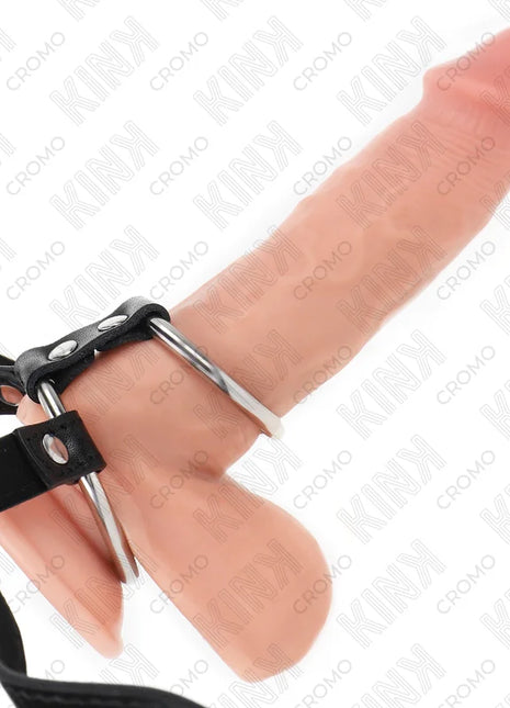 KINK - DOPPELTER PENISRING AUS METALL 3,8 CM BIS 5 CM MIT LEDERGURTE 112 CM