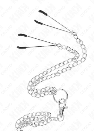 KINK - DREIFACH CHROM METALL PENISRING 3,8 CM BIS 5 CM MIT 26 CM METALLKETTE UND NIPPELKLEMMEN MODELL 2