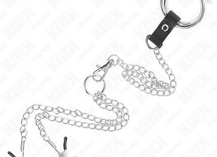 KINK - DREIFACH CHROM METALL PENISRING 3,8 CM BIS 5 CM MIT 26 CM METALLKETTE UND NIPPELKLEMMEN MODELL 1