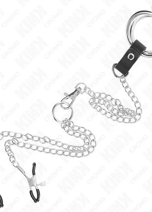 KINK - DREIFACH CHROM METALL PENISRING 3,8 CM BIS 5 CM MIT 26 CM METALLKETTE UND NIPPELKLEMMEN MODELL 1