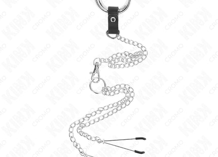 KINK - DREIFACH CHROM METALL PENISRING 3 CM BIS 4,5 CM MIT 26 CM METALLKETTE UND BRUSTKLAMMERN