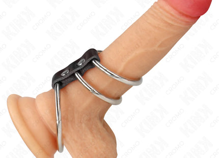 KINK - DREIFACH METALL PENISRING 3,7 CM BIS 5 CM MIT LEDER VERBUNDEN
