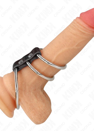KINK - DREIFACH METALL PENISRING 3,7 CM BIS 5 CM MIT LEDER VERBUNDEN