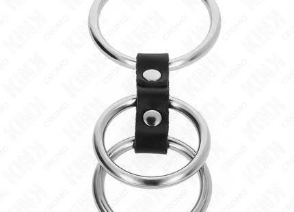 KINK - DREIFACH METALL PENISRING 3,7 CM BIS 5 CM MIT LEDER VERBUNDEN