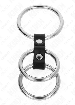 KINK - DREIFACH METALL PENISRING 3,7 CM BIS 5 CM MIT LEDER VERBUNDEN