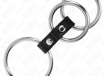KINK - DREIFACH METALL PENISRING 3,7 CM BIS 5 CM MIT LEDER VERBUNDEN