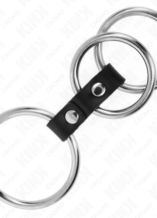 KINK - DREIFACH METALL PENISRING 3,7 CM BIS 5 CM MIT LEDER VERBUNDEN