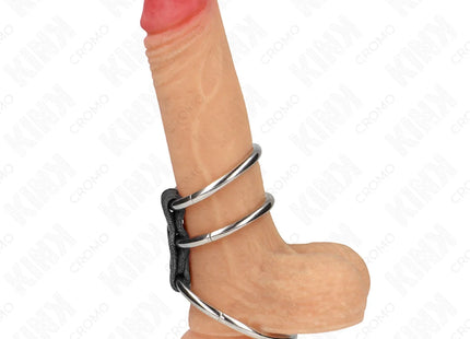 KINK - DREIFACH METALL PENISRING 3,7 CM BIS 5 CM MIT LEDER VERBUNDEN