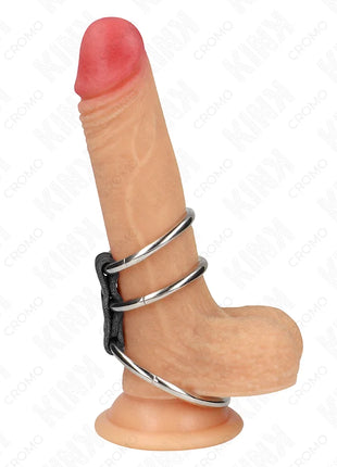 KINK - DREIFACH METALL PENISRING 3,7 CM BIS 5 CM MIT LEDER VERBUNDEN