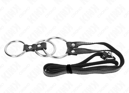 KINK - DREIFACH METALL PENISRING 3,8 CM BIS 5 CM MIT LEDERGURTE 112 CM