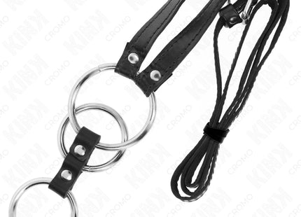 KINK - DREIFACH METALL PENISRING 3,8 CM BIS 5 CM MIT LEDERGURTE 112 CM