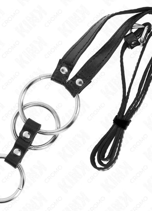 KINK - DREIFACH METALL PENISRING 3,8 CM BIS 5 CM MIT LEDERGURTE 112 CM