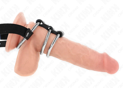 KINK - DREIFACH METALL PENISRING 3,8 CM BIS 5 CM MIT LEDERGURTE 112 CM