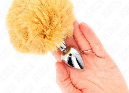 KINK - EDELSTAHL-PLUG 7 x 3 CM MIT BEIGEM KANINCHENSCHWANZ AUS KUNSTFELL 8 CM