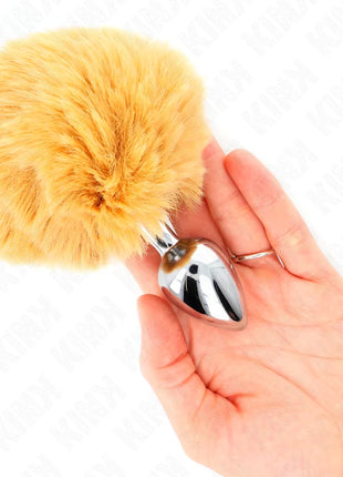 KINK - EDELSTAHL-PLUG 7 x 3 CM MIT BEIGEM KANINCHENSCHWANZ AUS KUNSTFELL 8 CM