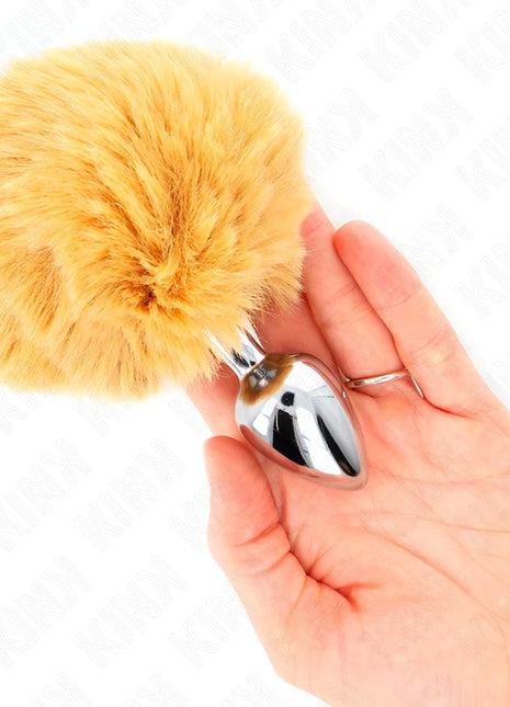 KINK - EDELSTAHL-PLUG 7 x 3 CM MIT BEIGEM KANINCHENSCHWANZ AUS KUNSTFELL 8 CM