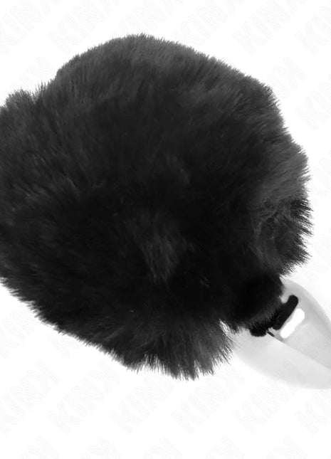 KINK - EDELSTAHL-PLUG 7 x 3 CM MIT SCHWARZEM KANINCHENSCHWANZ AUS KUNSTFELL 8 CM