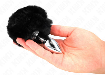 KINK - EDELSTAHL-PLUG 7 x 3 CM MIT SCHWARZEM KANINCHENSCHWANZ AUS KUNSTFELL 8 CM