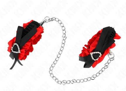KINK - ELASTISCHE HANDGELENKSFESSELN AUS SPITZE MIT ROTEN HERZDETAILS VERSTELLBAR 22-35 CM
