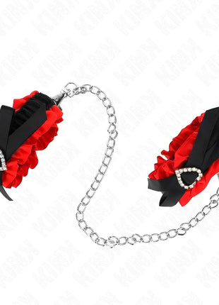 KINK - ELASTISCHE HANDGELENKSFESSELN AUS SPITZE MIT ROTEN HERZDETAILS VERSTELLBAR 22-35 CM