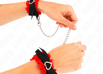 KINK - ELASTISCHE HANDGELENKSFESSELN AUS SPITZE MIT ROTEN HERZDETAILS VERSTELLBAR 22-35 CM