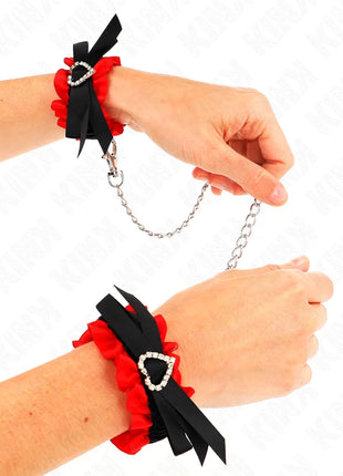 KINK - ELASTISCHE HANDGELENKSFESSELN AUS SPITZE MIT ROTEN HERZDETAILS VERSTELLBAR 22-35 CM