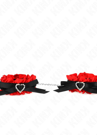 KINK - ELASTISCHE HANDGELENKSFESSELN AUS SPITZE MIT ROTEN HERZDETAILS VERSTELLBAR 22-35 CM
