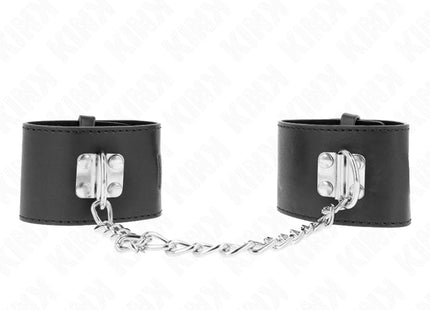 KINK - FESTE HANDGELENKFESSELN MIT KETTE 30 CM UND VORHÄNGESCHLOSS VERSCHLUSS SCHWARZ VERSTELLBAR 16-23 CM X 5,5 CM