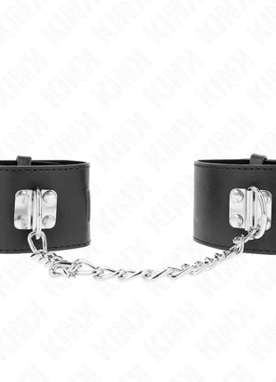KINK - FESTE HANDGELENKFESSELN MIT KETTE 30 CM UND VORHÄNGESCHLOSS VERSCHLUSS SCHWARZ VERSTELLBAR 16-23 CM X 5,5 CM