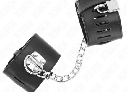 KINK - FESTE HANDGELENKFESSELN MIT KETTE 30 CM UND VORHÄNGESCHLOSS VERSCHLUSS SCHWARZ VERSTELLBAR 16-23 CM X 5,5 CM