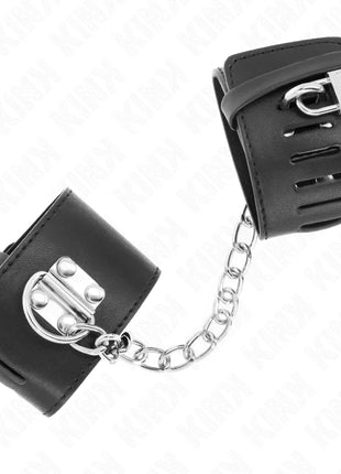 KINK - FESTE HANDGELENKFESSELN MIT KETTE 30 CM UND VORHÄNGESCHLOSS VERSCHLUSS SCHWARZ VERSTELLBAR 16-23 CM X 5,5 CM