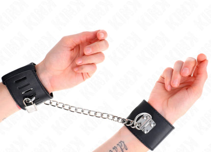 KINK - FESTE HANDGELENKFESSELN MIT KETTE 30 CM UND VORHÄNGESCHLOSS VERSCHLUSS SCHWARZ VERSTELLBAR 16-23 CM X 5,5 CM