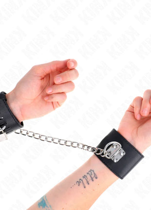 KINK - FESTE HANDGELENKFESSELN MIT KETTE 30 CM UND VORHÄNGESCHLOSS VERSCHLUSS SCHWARZ VERSTELLBAR 16-23 CM X 5,5 CM