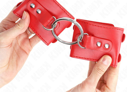 KINK - FESTE HANDGELENKFESSELN MIT RING UND NIETEN VERSTELLBAR ROT 17-22 CM X 6,5 CM