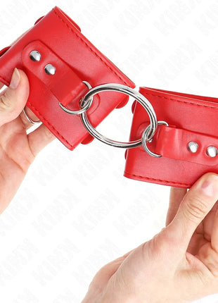 KINK - FESTE HANDGELENKFESSELN MIT RING UND NIETEN VERSTELLBAR ROT 17-22 CM X 6,5 CM