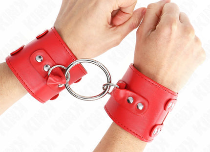 KINK - FESTE HANDGELENKFESSELN MIT RING UND NIETEN VERSTELLBAR ROT 17-22 CM X 6,5 CM