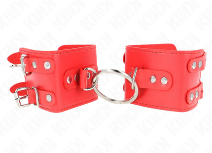 KINK - FESTE HANDGELENKFESSELN MIT RING UND NIETEN VERSTELLBAR ROT 17-22 CM X 6,5 CM