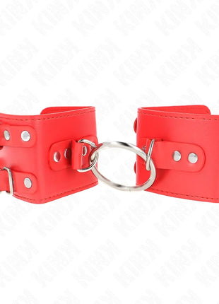 KINK - FESTE HANDGELENKFESSELN MIT RING UND NIETEN VERSTELLBAR ROT 17-22 CM X 6,5 CM
