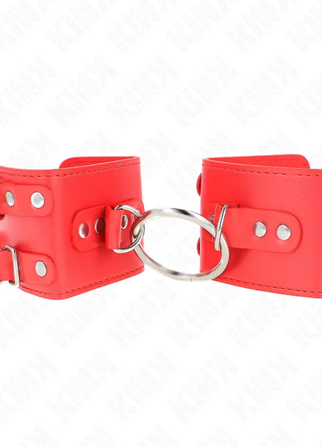 KINK - FESTE HANDGELENKFESSELN MIT RING UND NIETEN VERSTELLBAR ROT 17-22 CM X 6,5 CM