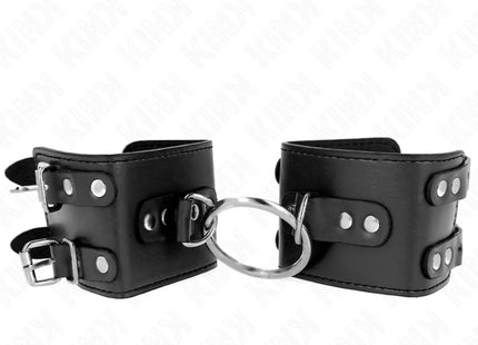 KINK - FESTE HANDGELENKFESSELN MIT RING UND NIETEN VERSTELLBAR SCHWARZ 17-22 CM X 6,5 CM