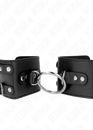 KINK - FESTE HANDGELENKFESSELN MIT RING UND NIETEN VERSTELLBAR SCHWARZ 17-22 CM X 6,5 CM