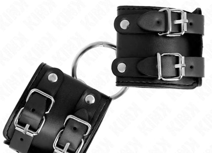 KINK - FESTE HANDGELENKFESSELN MIT RING UND NIETEN VERSTELLBAR SCHWARZ 17-22 CM X 6,5 CM