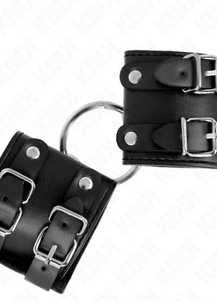 KINK - FESTE HANDGELENKFESSELN MIT RING UND NIETEN VERSTELLBAR SCHWARZ 17-22 CM X 6,5 CM