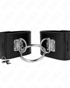 KINK - FESTE HANDGELENKFESSELN MIT RING UND VORHÄNGESCHLOSS VERSCHLUSS SCHWARZ VERSTELLBAR 16-23 CM X 5,5 CM