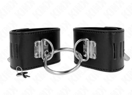 KINK - FESTE HANDGELENKFESSELN MIT RING UND VORHÄNGESCHLOSS VERSCHLUSS SCHWARZ VERSTELLBAR 16-23 CM X 5,5 CM