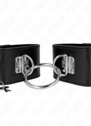 KINK - FESTE HANDGELENKFESSELN MIT RING UND VORHÄNGESCHLOSS VERSCHLUSS SCHWARZ VERSTELLBAR 16-23 CM X 5,5 CM