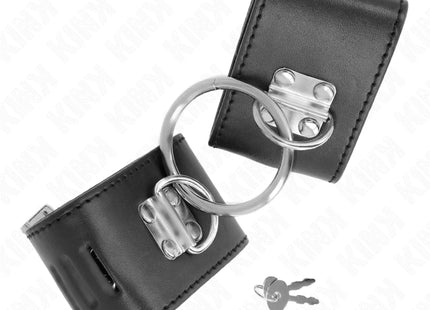 KINK - FESTE HANDGELENKFESSELN MIT RING UND VORHÄNGESCHLOSS VERSCHLUSS SCHWARZ VERSTELLBAR 16-23 CM X 5,5 CM